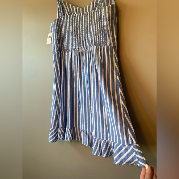 NEW tags attached! Dobby-Stripe Ruffle-Hem Fit and Flare Cami Dress MED sailor - Picture 5 of 6
